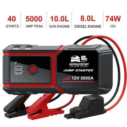 Ultra-Fast Car Battery Jump Starter for 10L Gas and 8L Diesel Engines, 5000A Power Pack